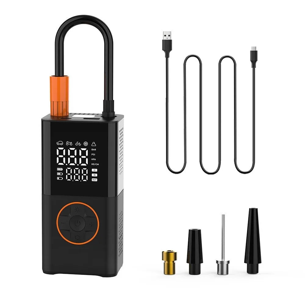 Effortless Tire Inflation Anywhere - Portable Mini Air Inflator with Wireless Charging and Digital Display